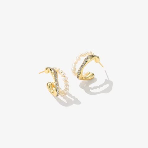 1 Pair Simple Style Geometric Solid Color Plating Inlay Copper Rhinestones Hoop Earrings