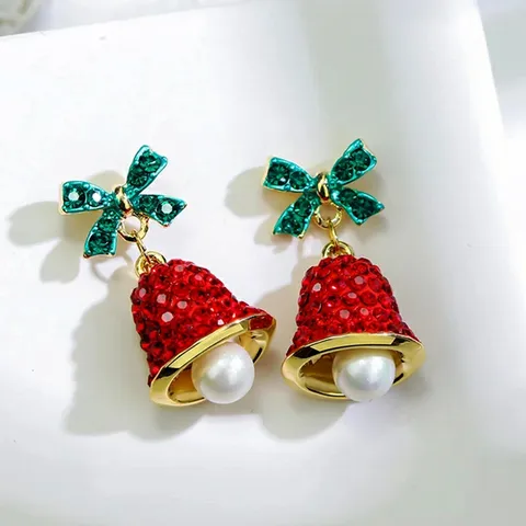 Wholesale Jewelry Cute Bow Knot Bell Alloy Rhinestones Enamel Plating Inlay Drop Earrings