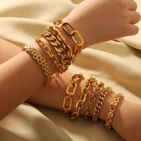 Hip-Hop Punk Classic Style Solid Color Stainless Steel 18K Gold Plated Bracelets In Bulk