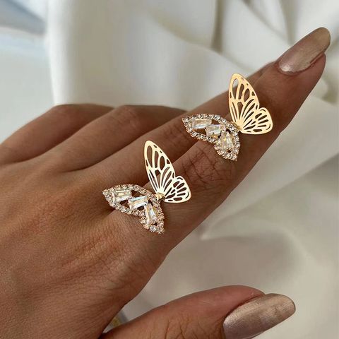 1 Pair Sweet Classic Style Butterfly Hollow Out Inlay Alloy Rhinestones Ear Studs