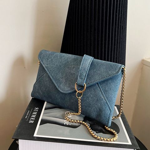 Women's Medium Pu Leather Solid Color Elegant Classic Style Square Flip Cover Envelope Bag Shoulder Bag Chain Bag