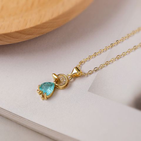 Cute Simple Style Cartoon Copper Plating Inlay Zircon 18k Gold Plated Pendant Necklace