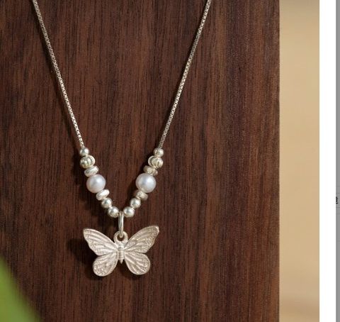 Sweet Butterfly Freshwater Pearl Sterling Silver Pendant Necklace In Bulk