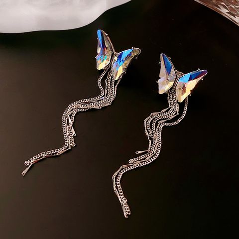 Wholesale Jewelry Lady Butterfly Alloy Artificial Diamond Inlay Dangling Earrings