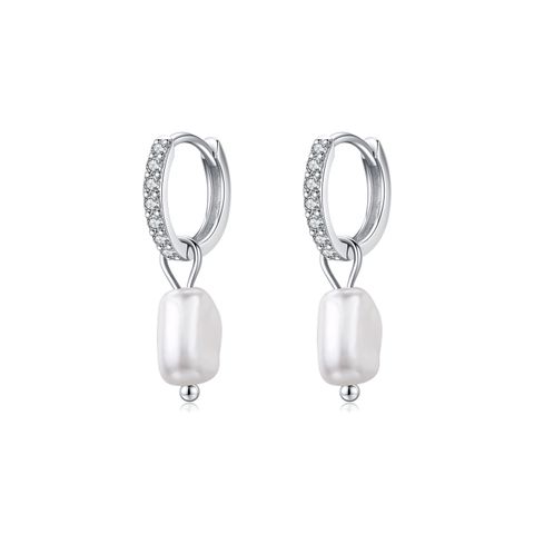 1 Pair Ig Style Elegant Sweet Irregular Plating Inlay Sterling Silver Pearl 14k Gold Plated Rhodium Plated Hoop Earrings
