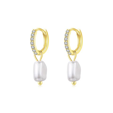1 Pair Ig Style Elegant Sweet Irregular Plating Inlay Sterling Silver Pearl 14k Gold Plated Rhodium Plated Hoop Earrings