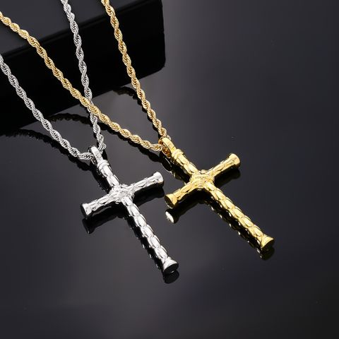 Hip-Hop Rock Cross Stainless Steel Alloy Plating Inlay Zircon K Gold Plated Rhodium Plated Men'S Pendant Necklace