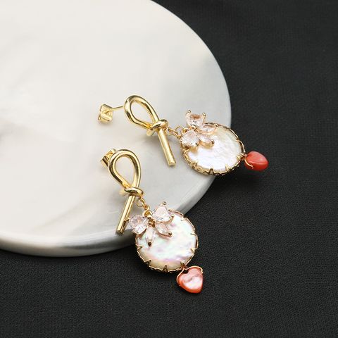 1 Pair Original Design Bow Knot Plating Freshwater Pearl 18k Gold Plated Drop Earrings