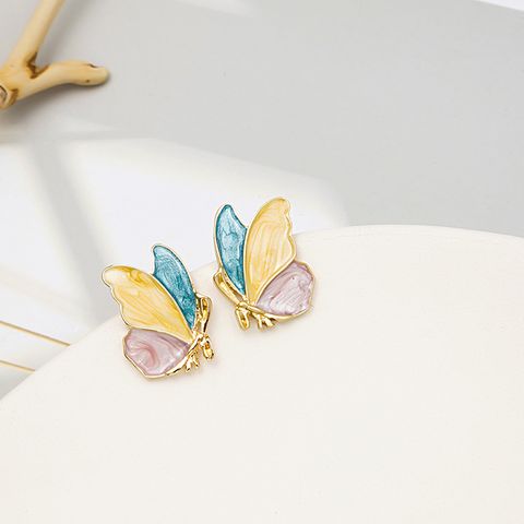 1 Pair Lady Butterfly Enamel Alloy Ear Studs
