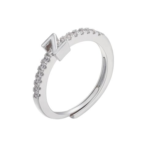 Simple Style Letter Sterling Silver Plating Inlay Zircon Gold Plated Silver Plated Rings