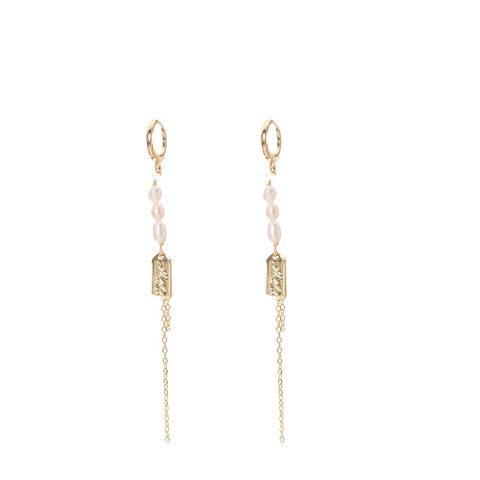 1 Pair Ig Style Simple Style Chain Rectangle Pearl Plating Sterling Silver 18k Gold Plated Drop Earrings