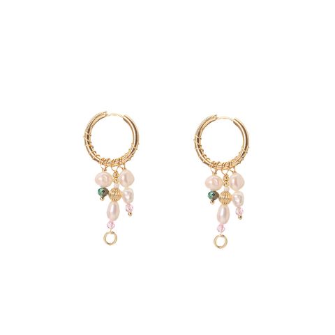 1 Pair Ig Style Round Beaded Freshwater Pearl Sterling Silver 18k Gold Plated Drop Earrings