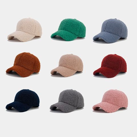 Autumn And Winter New Thickened Lamb Wool Solid Color Curved Brim Peaked Cap Women's Simple Fashionable Warm Baseball Cap Men's Sunhat