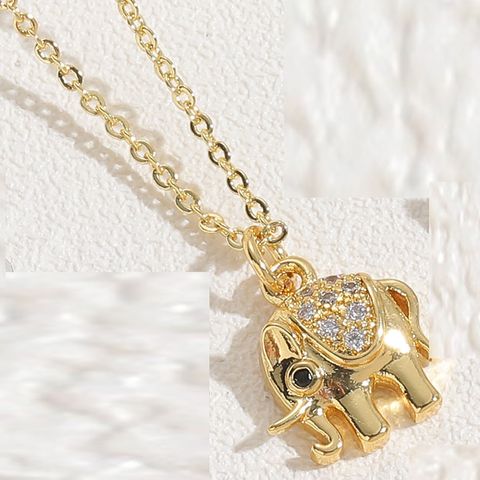 Elegant Simple Style Streetwear Tortoise Elephant Airplane Copper 14k Gold Plated White Gold Plated Zircon Pendant Necklace In Bulk