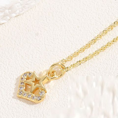 Simple Style Commute Heart Shape Copper Plating Inlay Zircon 14k Gold Plated White Gold Plated Pendant Necklace