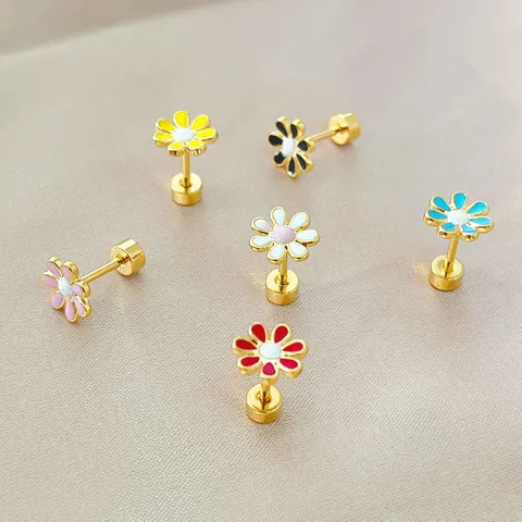 1 Piece Simple Style Flower Enamel Stainless Steel Ear Studs