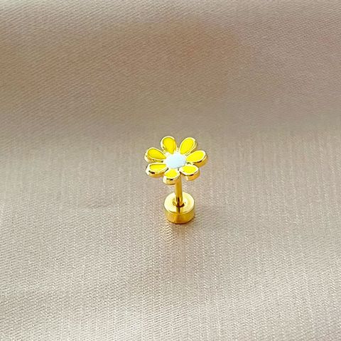 1 Piece Simple Style Flower Enamel Stainless Steel Ear Studs