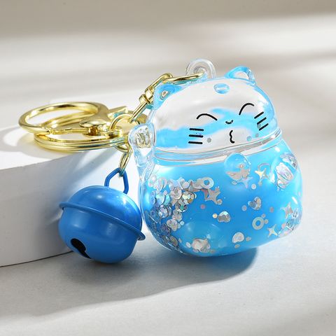 Quicksand Oil Lucky Cat Key Chain Floating Acrylic Accessories Key Pendants Bag Ornaments Lovely Key Buckle