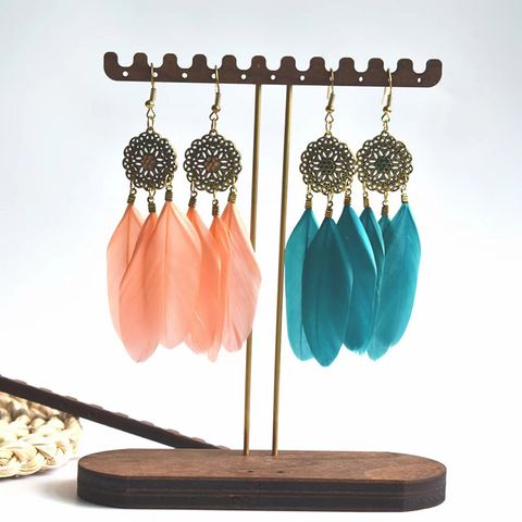 Wholesale Jewelry Ethnic Style Leaf Feather Patchwork Drop Earrings