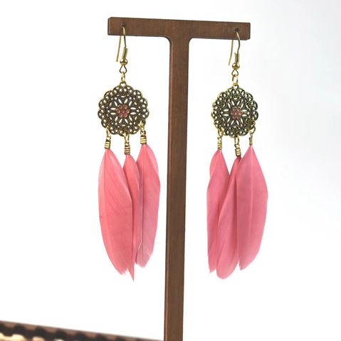 Wholesale Jewelry Ethnic Style Leaf Feather Patchwork Drop Earrings