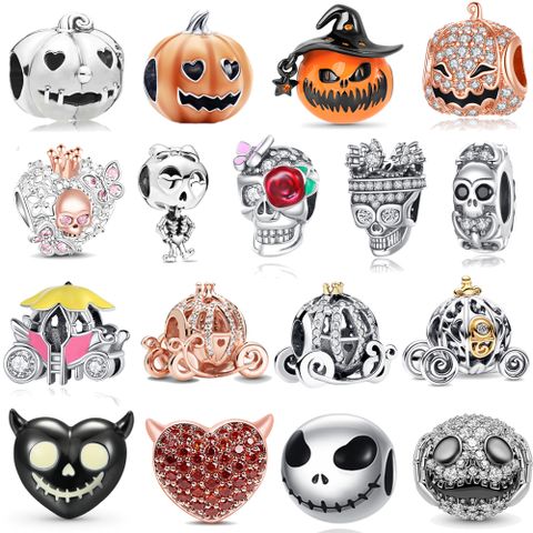 Ig Style Funny Pumpkin Heart Shape Skull Copper Plating Inlay Zircon Halloween Jewelry Accessories
