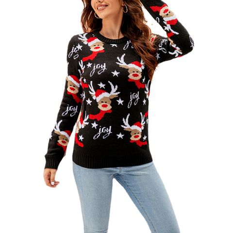 Women's Sweater Long Sleeve Sweaters & Cardigans Jacquard Christmas Letter Star Reindeer