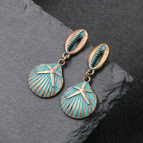 Wholesale Jewelry Vacation Bohemian Starfish Conch Shell Alloy Plating Drop Earrings