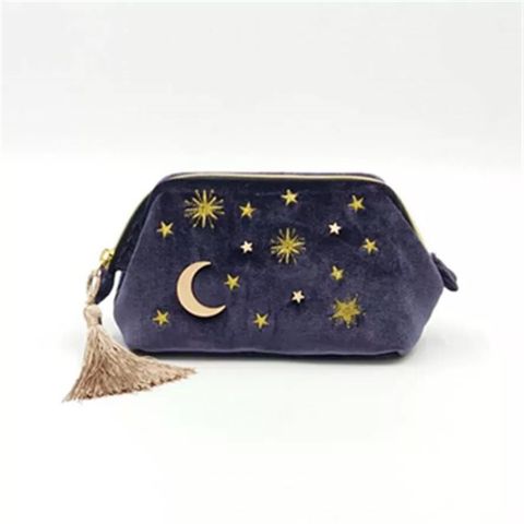 Basic Star Moon Velvet Embroidery Square Makeup Bags