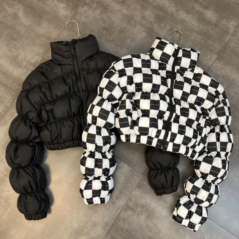 Cute Checkered Cotton Blend Girls Outerwear