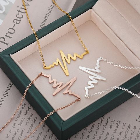 304 Stainless Steel Simple Style Plating Electrocardiogram Necklace
