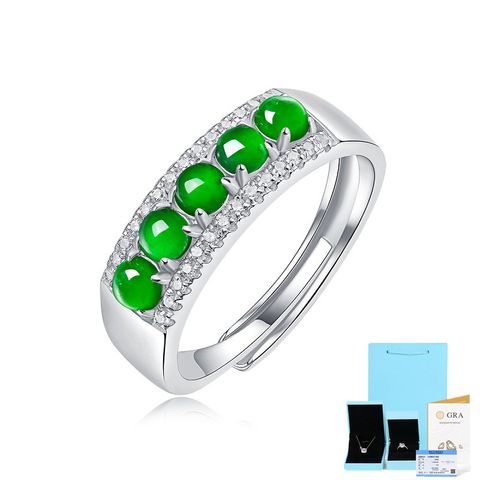 Simple Style Classic Style Color Block Sterling Silver Inlay Jade Moissanite Rings