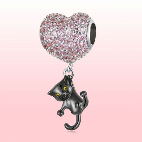 Casual Heart Shape Bat Sterling Silver Inlay Glass Zircon Jewelry Accessories