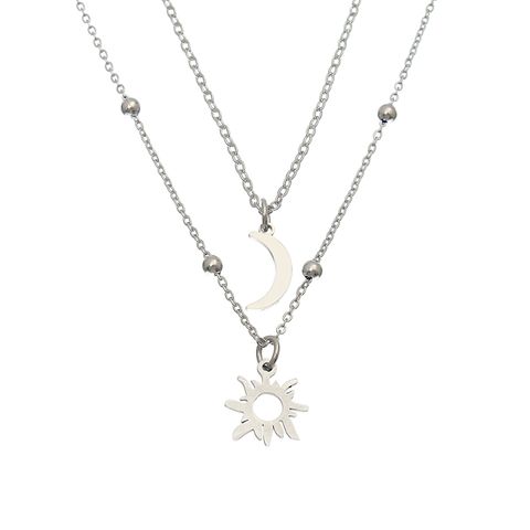Simple Style Sun Moon Stainless Steel Double Layer Necklaces