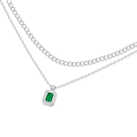Retro Simple Style Rectangle Sterling Silver Artificial Gemstones Pendant Necklace In Bulk