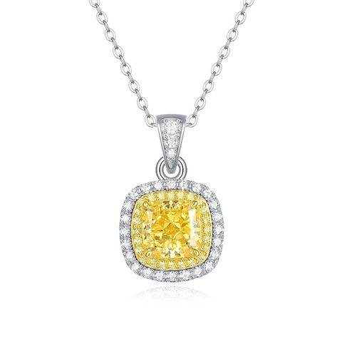 Elegant Square Sterling Silver High Carbon Diamond Pendant Necklace In Bulk
