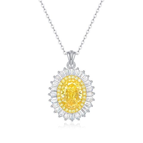 Elegant Oval Sterling Silver High Carbon Diamond Pendant Necklace In Bulk