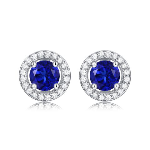 1 Pair Simple Style Round Inlay Sterling Silver Gem Ear Studs