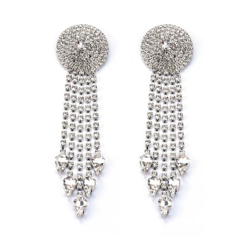 Wholesale Jewelry Glam Queen Tassel Glass Metal Hollow Out Drop Earrings