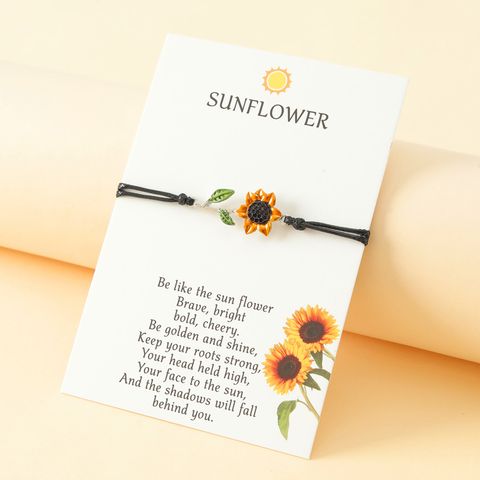 Vacation Romantic Pastoral Sunflower Plant Alloy Polyester Rope Polishing Plating Braid Gold Plated Rhodium Plated Couple Bracelets