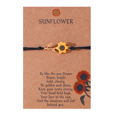 Vacation Romantic Pastoral Sunflower Plant Alloy Polyester Rope Polishing Plating Braid Gold Plated Rhodium Plated Couple Bracelets