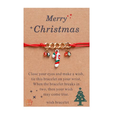 Vintage Style Romantic Artistic Christmas Socks Plaid Alloy Polyester Metal Stoving Varnish Braid Metal Christmas Couple Bracelets