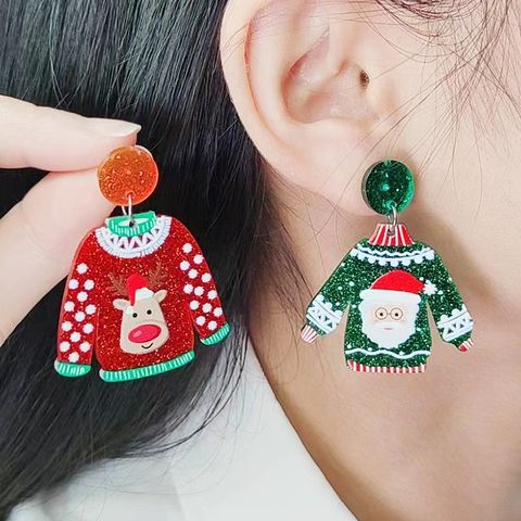 Wholesale Jewelry Simple Style Snowman Arylic Printing Drop Earrings