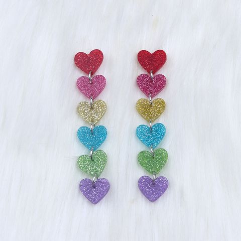 Wholesale Jewelry Simple Style Heart Shape Arylic Printing Drop Earrings