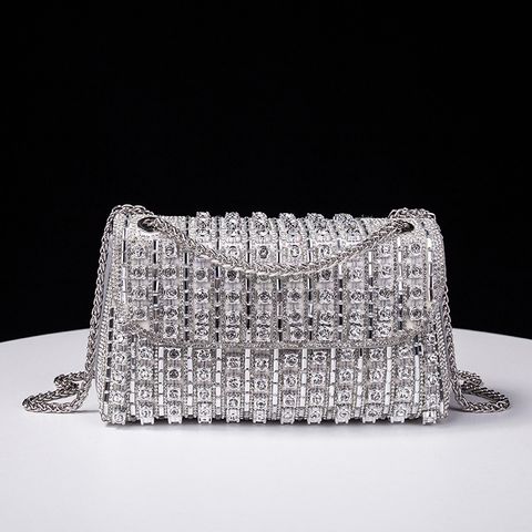 Silver Colorful Pu Leather Solid Color Square Evening Bags