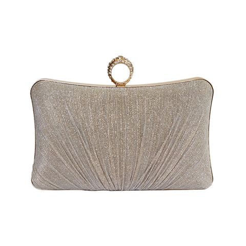 Champagne Silver Black Polyester Solid Color Square Evening Bags