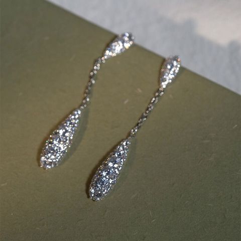 1 Pair Simple Style Streetwear Water Droplets Tassel Chain Inlay Copper Zircon Drop Earrings