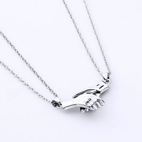 Novelty Hand Alloy Plating Metal Couple Pendant Necklace