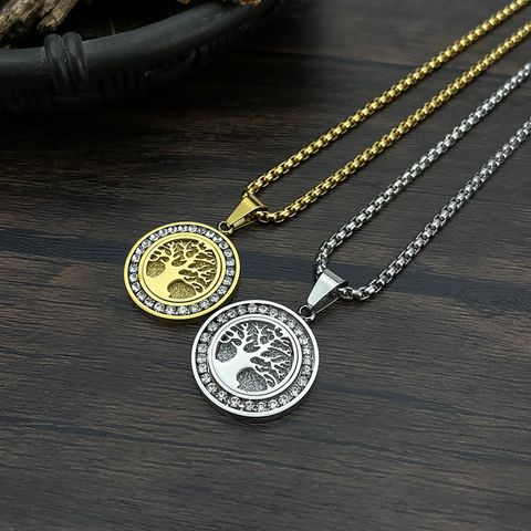 Hip-Hop Vintage Style Round 304 Stainless Steel Hollow Out No Inlay Men'S Pendant Necklace