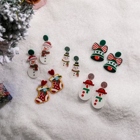 Wholesale Jewelry Vintage Style Christmas Hat Christmas Tree Snowman Arylic Ear Studs