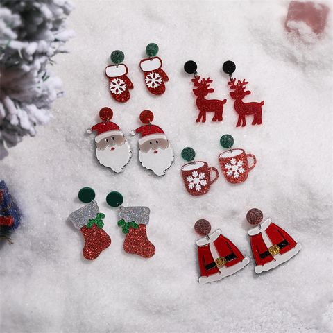 Wholesale Jewelry Vintage Style Christmas Tree Santa Claus Elk Arylic Sequins Drop Earrings